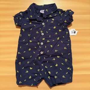 Carters Baby Romper 9 Months Blue Yellow Bananas Collared Button Up One Piece